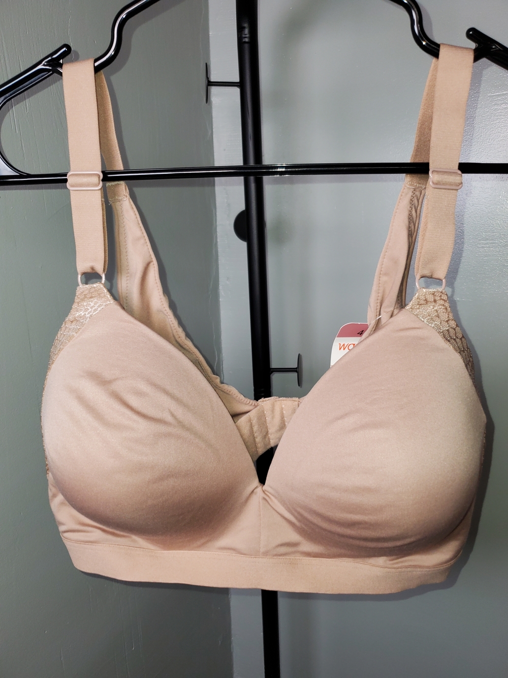 Warner's Beige Wireless Comfort Bra with Lace Trim